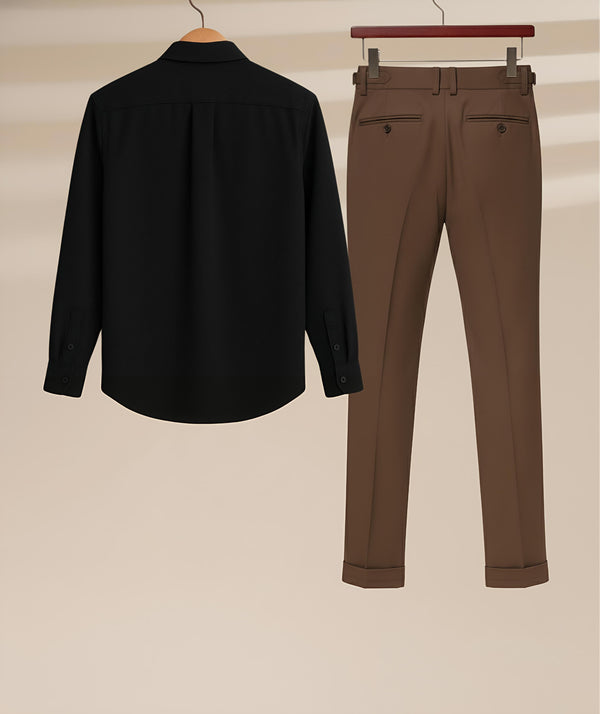 Black Brown Black Shirt & Brown Pant Formal Set