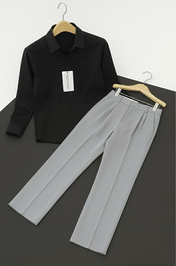 Black Shirt & Light Grey Pant Formal Set
