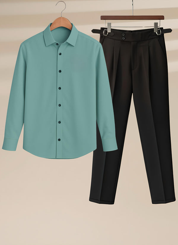 Teal Green Shirt & Black Pant Formal Set