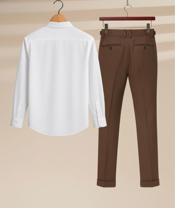 Black Brown Classic White Shirt & Brown Trousers Formal Set